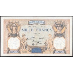 F 38-27 - 22/09/1938 - 1000 francs - Cérès et Mercure mod. - Série O.3890 - Etat : TTB à TTB+