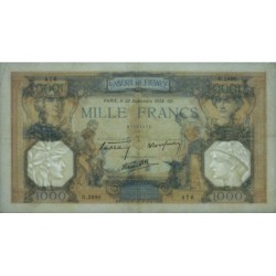F 38-27 - 22/09/1938 - 1000 francs - Cérès et Mercure mod. - Série O.3890 - Etat : TTB à TTB+