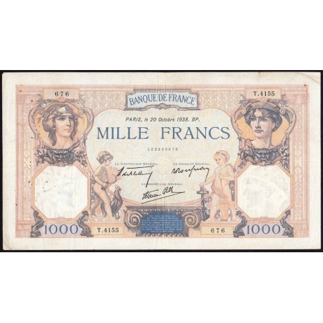 F 38-30 - 20/10/1938 - 1000 francs - Cérès et Mercure mod. - Série T.4155 - Etat : TB+