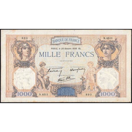 F 38-30 - 20/10/1938 - 1000 francs - Cérès et Mercure mod. - Série N.4511 - Etat : TB-
