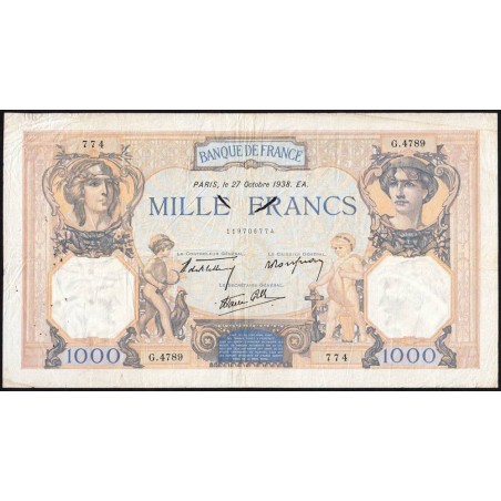 F 38-31 - 27/10/1938 - 1000 francs - Cérès et Mercure mod. - Série G.4789 - Etat : TB-
