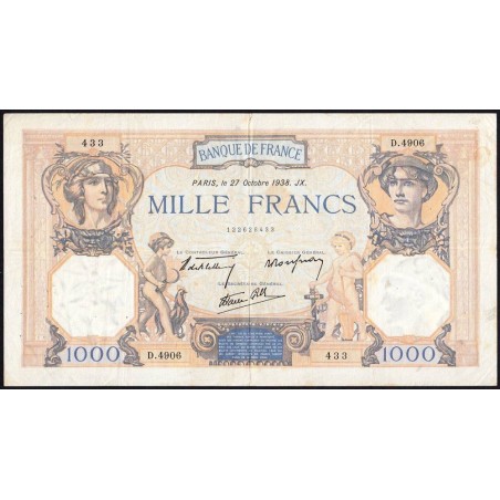 F 38-31 - 27/10/1938 - 1000 francs - Cérès et Mercure mod. - Série D.4906 - Etat : TB+
