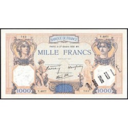F 38-31 - 27/10/1938 - 1000 francs - Cérès et Mercure mod. - Série Y.4977 - Annulé - Etat : SUP+