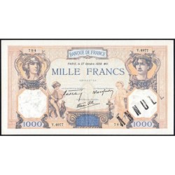 F 38-31 - 27/10/1938 - 1000 francs - Cérès et Mercure mod. - Série Y.4977 - Annulé - Etat : SUP+
