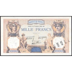 F 38-31 - 27/10/1938 - 1000 francs - Cérès et Mercure mod. - Série Y.4977 - Annulé - Etat : TTB+