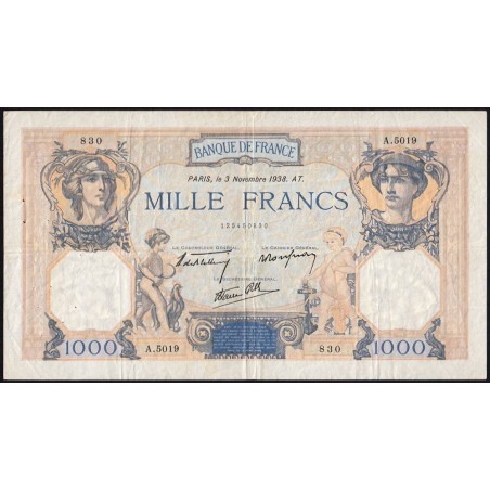 F 38-32 - 03/11/1938 - 1000 francs - Cérès et Mercure mod. - Série A.5019 - Etat : TB