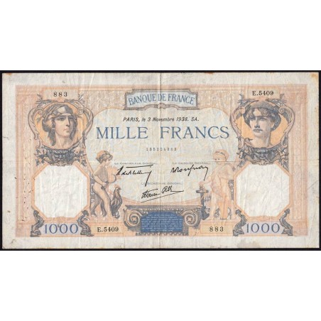 F 38-32 - 03/11/1938 - 1000 francs - Cérès et Mercure mod. - Série E.5409 - Etat : TB
