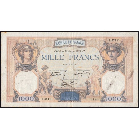 F 38-33 - 26/01/1939 - 1000 francs - Cérès et Mercure mod. - Série L.5711 - Etat : TB+