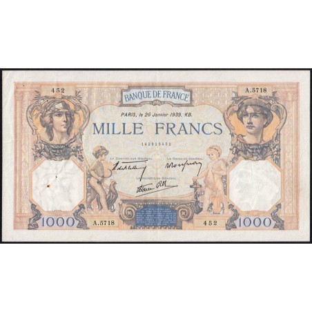 F 38-33 - 26/01/1939 - 1000 francs - Cérès et Mercure mod. - Série A.5718 - Etat : TTB