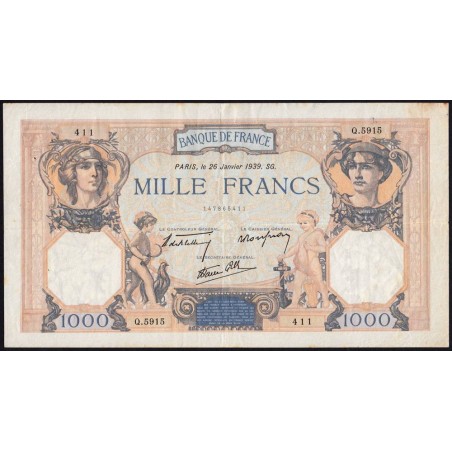 F 38-33 - 26/01/1939 - 1000 francs - Cérès et Mercure mod. - Série Q.5915 - Etat : TB+