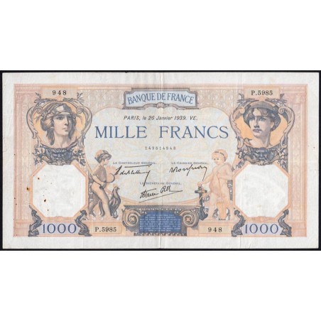 F 38-33 - 26/01/1939 - 1000 francs - Cérès et Mercure mod. - Série P.5985 - Etat : TTB
