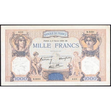 F 38-34 - 02/02/1939 - 1000 francs - Cérès et Mercure mod. - Série B.6050 - Etat : TTB