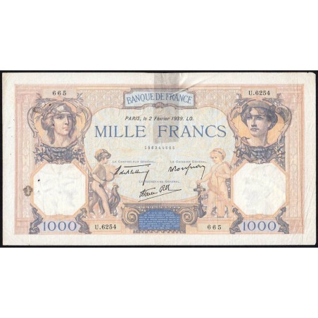 F 38-34 - 02/02/1939 - 1000 francs - Cérès et Mercure mod. - Série U.6254 - Etat : TB-
