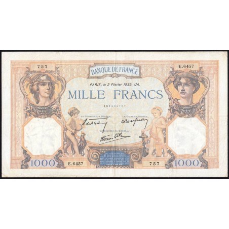 F 38-34 - 02/02/1939 - 1000 francs - Cérès et Mercure mod. - Série E.6457 - Etat : TB+