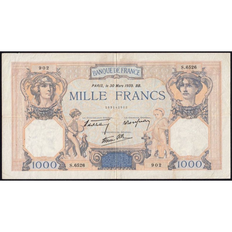 F 38-35 - 30/03/1939 - 1000 francs - Cérès et Mercure mod. - Série S.6526 - Etat : TTB