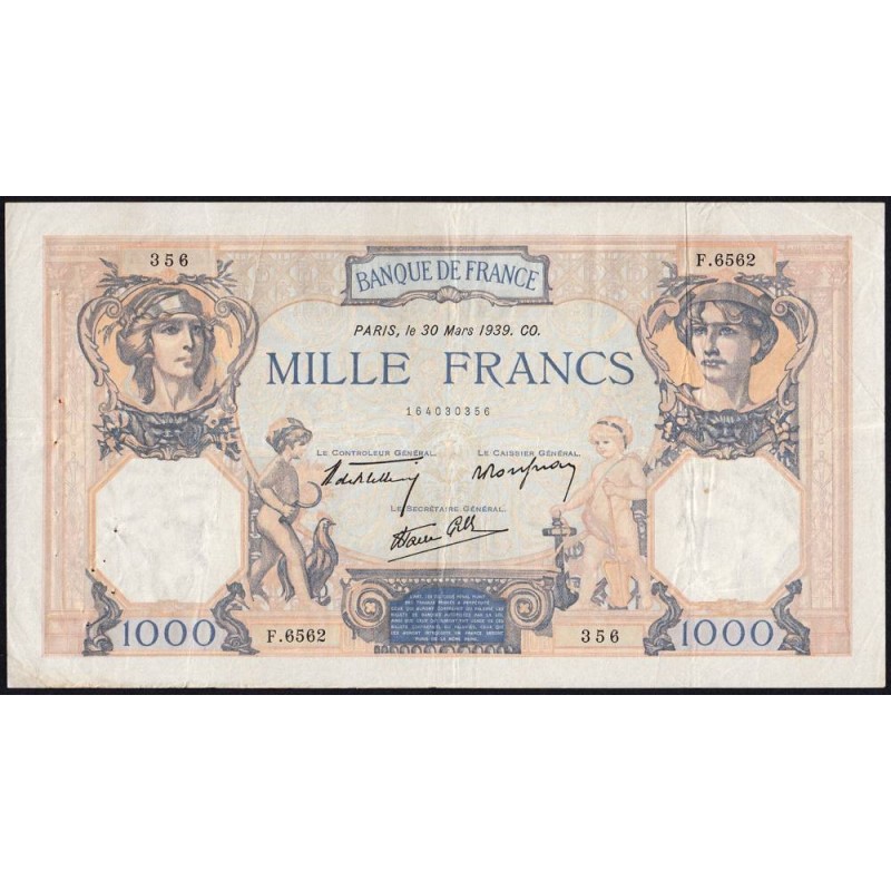 F 38-35 - 30/03/1939 - 1000 francs - Cérès et Mercure mod. - Série F.6562 - Etat : TTB