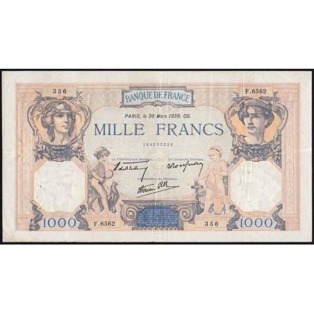 F 38-35 - 30/03/1939 - 1000 francs - Cérès et Mercure mod. - Série F.6562 - Etat : TTB