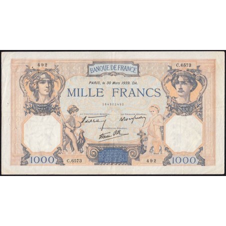 F 38-35 - 30/03/1939 - 1000 francs - Cérès et Mercure mod. - Série C.6573 - Etat : TTB