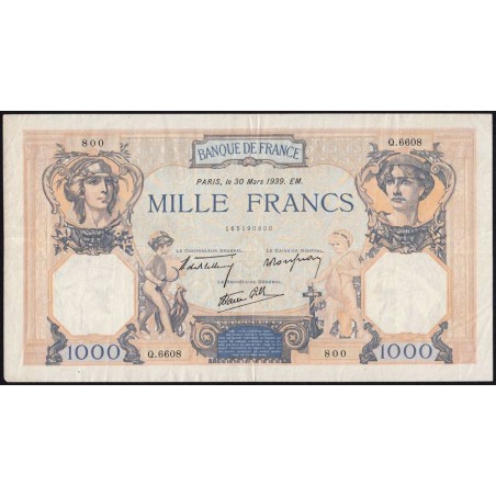 F 38-35 - 30/03/1939 - 1000 francs - Cérès et Mercure mod. - Série Q.6608 - Etat : TTB
