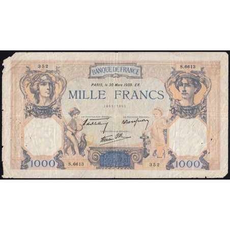 F 38-35 - 30/03/1939 - 1000 francs - Cérès et Mercure mod. - Série S.6613 - Etat : B