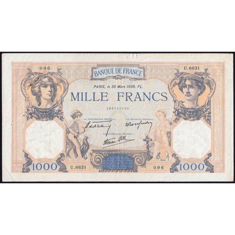 F 38-35 - 30/03/1939 - 1000 francs - Cérès et Mercure mod. - Série U.6631 - Etat : TTB