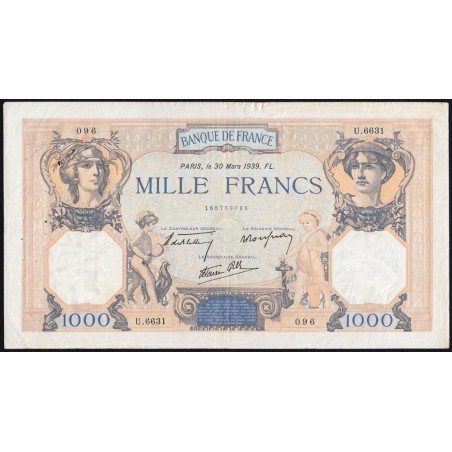 F 38-35 - 30/03/1939 - 1000 francs - Cérès et Mercure mod. - Série U.6631 - Etat : TTB