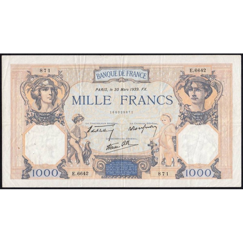 F 38-35 - 30/03/1939 - 1000 francs - Cérès et Mercure mod. - Série E.6642 - Etat : TTB