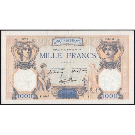 F 38-35 - 30/03/1939 - 1000 francs - Cérès et Mercure mod. - Série E.6642 - Etat : TTB