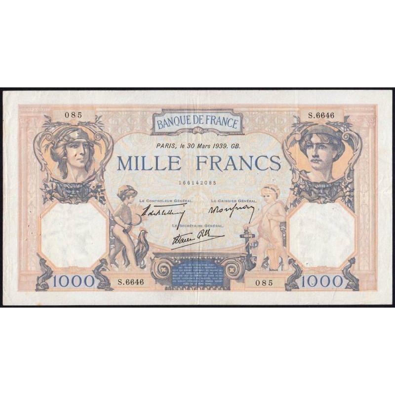 F 38-35 - 30/03/1939 - 1000 francs - Cérès et Mercure mod. - Série S.6646 - Etat : TTB