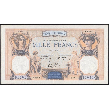 F 38-35 - 30/03/1939 - 1000 francs - Cérès et Mercure mod. - Série V.6652 - Etat : TTB