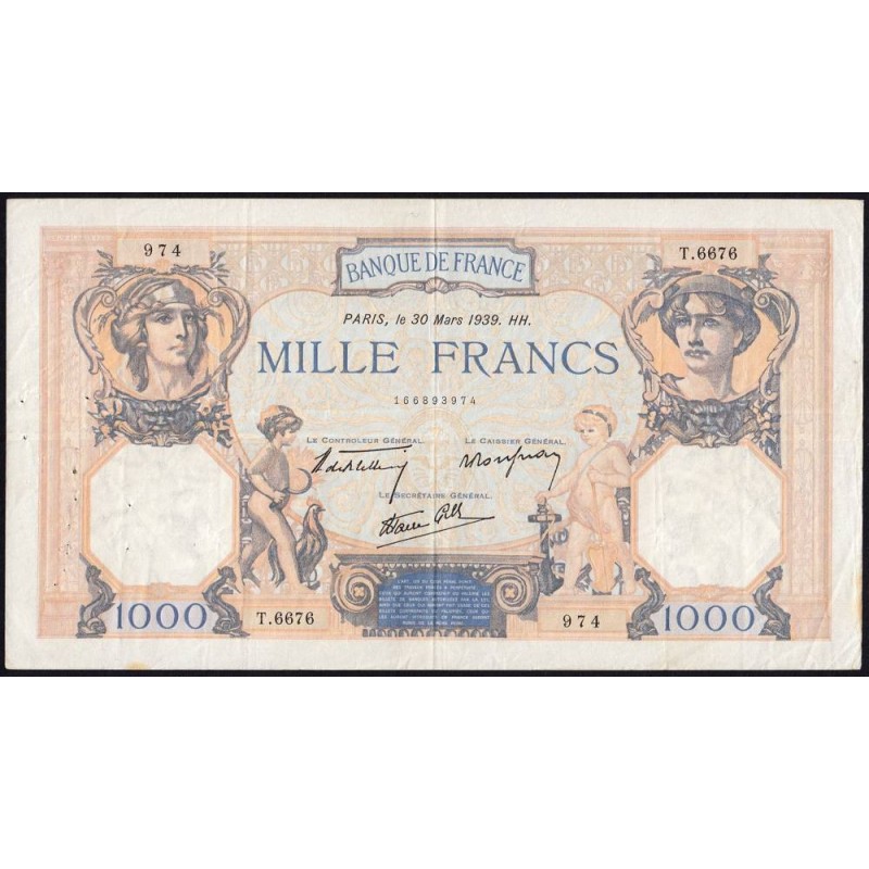 F 38-35 - 30/03/1939 - 1000 francs - Cérès et Mercure mod. - Série T.6676 - Etat : TTB