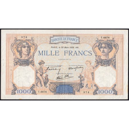 F 38-35 - 30/03/1939 - 1000 francs - Cérès et Mercure mod. - Série T.6676 - Etat : TTB