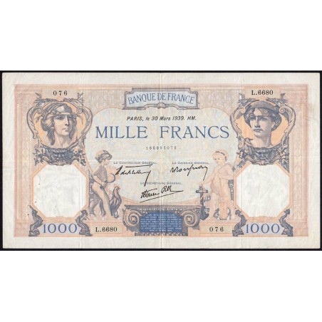 F 38-35 - 30/03/1939 - 1000 francs - Cérès et Mercure mod. - Série L.6680 - Etat : TTB-