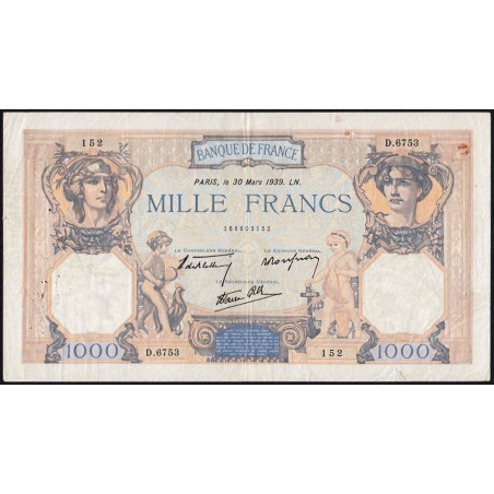F 38-35 - 30/03/1939 - 1000 francs - Cérès et Mercure mod. - Série D.6753 - Etat : TB+