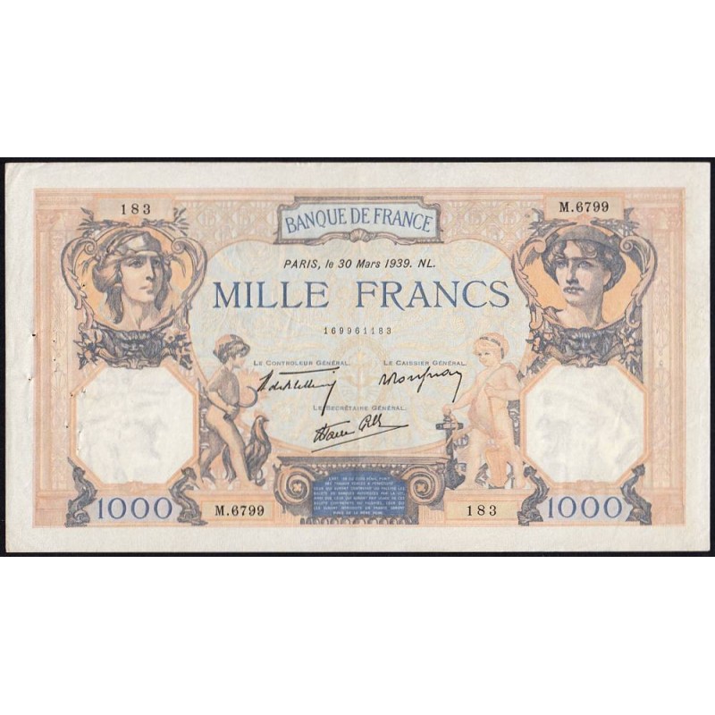 F 38-35 - 30/03/1939 - 1000 francs - Cérès et Mercure mod. - Série M.6799 - Etat : TTB+