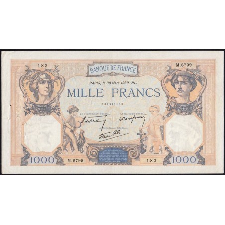 F 38-35 - 30/03/1939 - 1000 francs - Cérès et Mercure mod. - Série M.6799 - Etat : TTB+