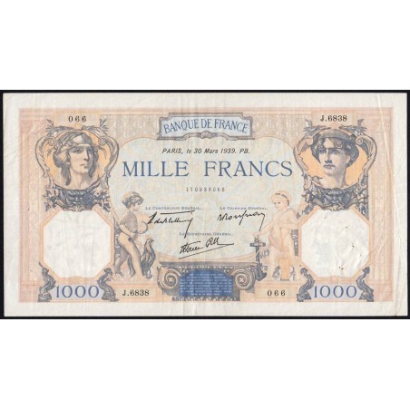 F 38-35 - 30/03/1939 - 1000 francs - Cérès et Mercure mod. - Série J.6838 - Etat : TTB