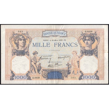 F 38-35 - 30/03/1939 - 1000 francs - Cérès et Mercure mod. - Série Q.6839 - Etat : TB+