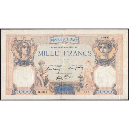 F 38-35 - 30/03/1939 - 1000 francs - Cérès et Mercure mod. - Série B.6895 - Etat : TB