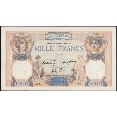 F 38-35 - 30/03/1939 - 1000 francs - Cérès et Mercure mod. - Série L.6904 - Etat : TTB-