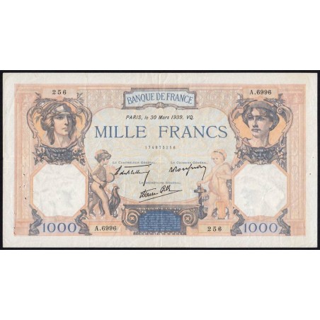 F 38-35 - 30/03/1939 - 1000 francs - Cérès et Mercure mod. - Série A.6996 - Etat : TTB