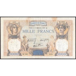 F 38-37 - 21/09/1939 - 1000 francs - Cérès et Mercure mod. - Série W.7869 (remplacem.) - Etat : AB