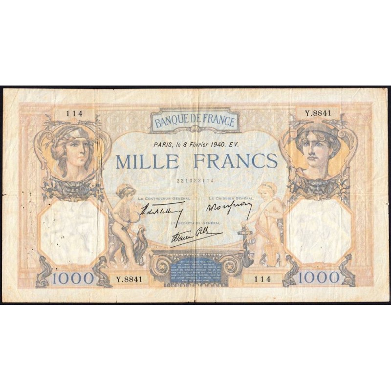 F 38-42 - 08/02/1940 - 1000 francs - Cérès et Mercure mod. - Série Y.8841 - Etat : TB