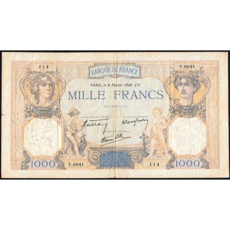 F 38-42 - 08/02/1940 - 1000 francs - Cérès et Mercure mod. - Série Y.8841 - Etat : TB