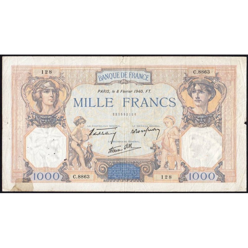 F 38-42 - 08/02/1940 - 1000 francs - Cérès et Mercure mod. - Série C.8863 - Etat : TB-