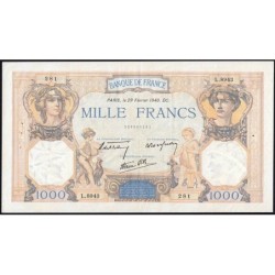 F 38-43 - 29/02/1940 - 1000 francs - Cérès et Mercure mod. - Série L.8943 - Etat : TB+