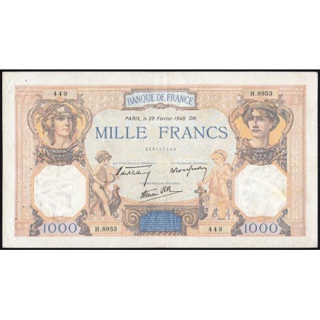 F 38-43 - 29/02/1940 - 1000 francs - Cérès et Mercure mod. - Série H.8953 - Etat : TTB-