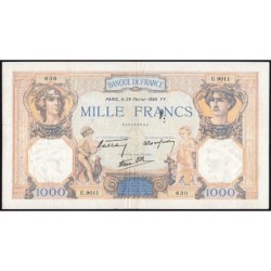 F 38-43 - 29/02/1940 - 1000 francs - Cérès et Mercure mod. - Série U.9011 - Etat : TB+