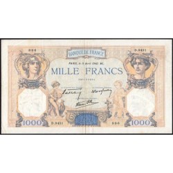 F 38-45 - 11/04/1940 - 1000 francs - Cérès et Mercure mod. - Série D.9431 - Etat : TB+