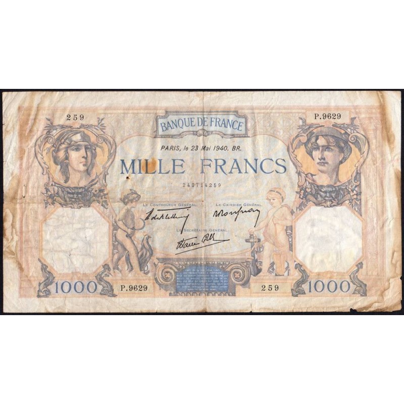 F 38-47 - 23/05/1940 - 1000 francs - Cérès et Mercure mod. - Série P.9629 - Etat : B